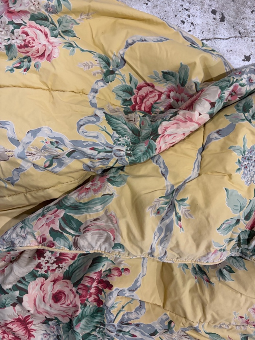 Ralph Lauren Yellow Floral Comforter with Pink Rose Accents